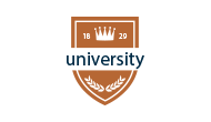 A brown and white logo for university.